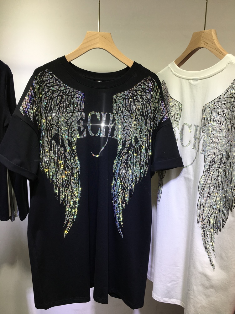 Streetwear Brand Clothing - L-4XL boy Rhinestone melek kanatları Harley