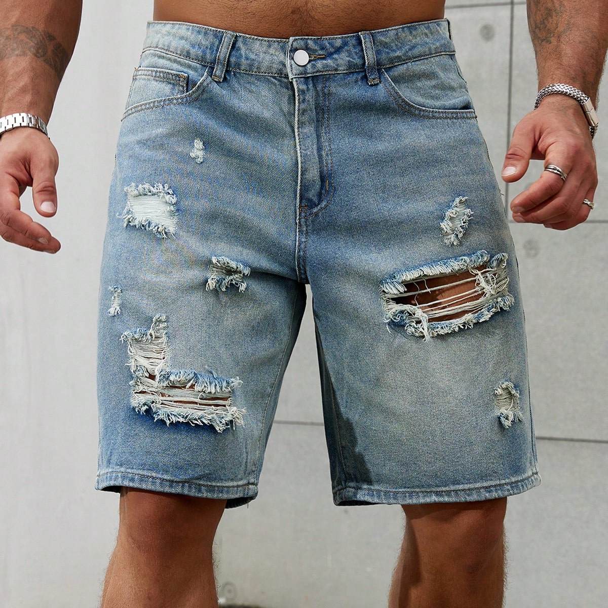 Streetwear Brand Clothing - Yeni moda Mens yırtık kısa kot