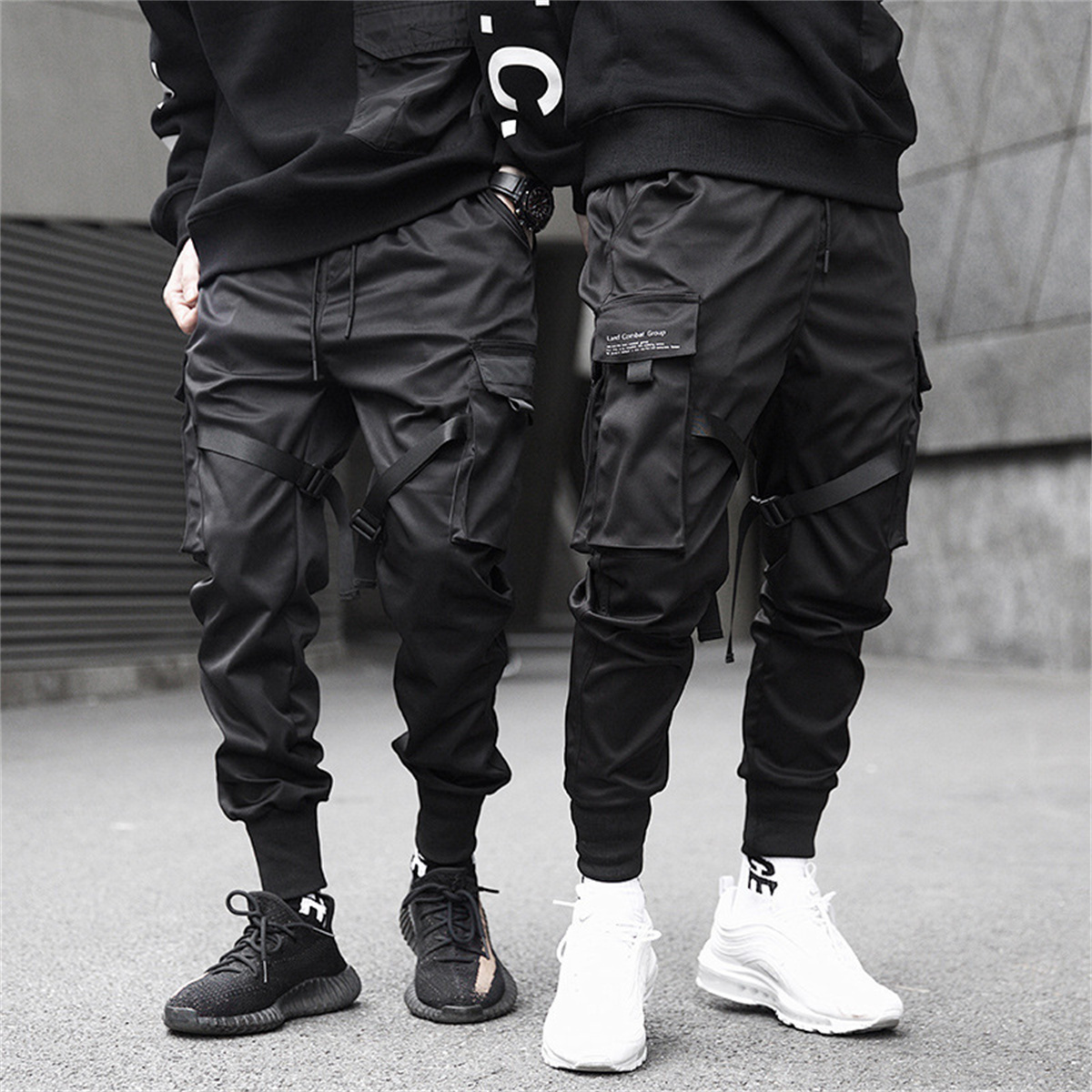 Streetwear Brand Clothing - Siyah Hip Hop kargo pantolon yaz